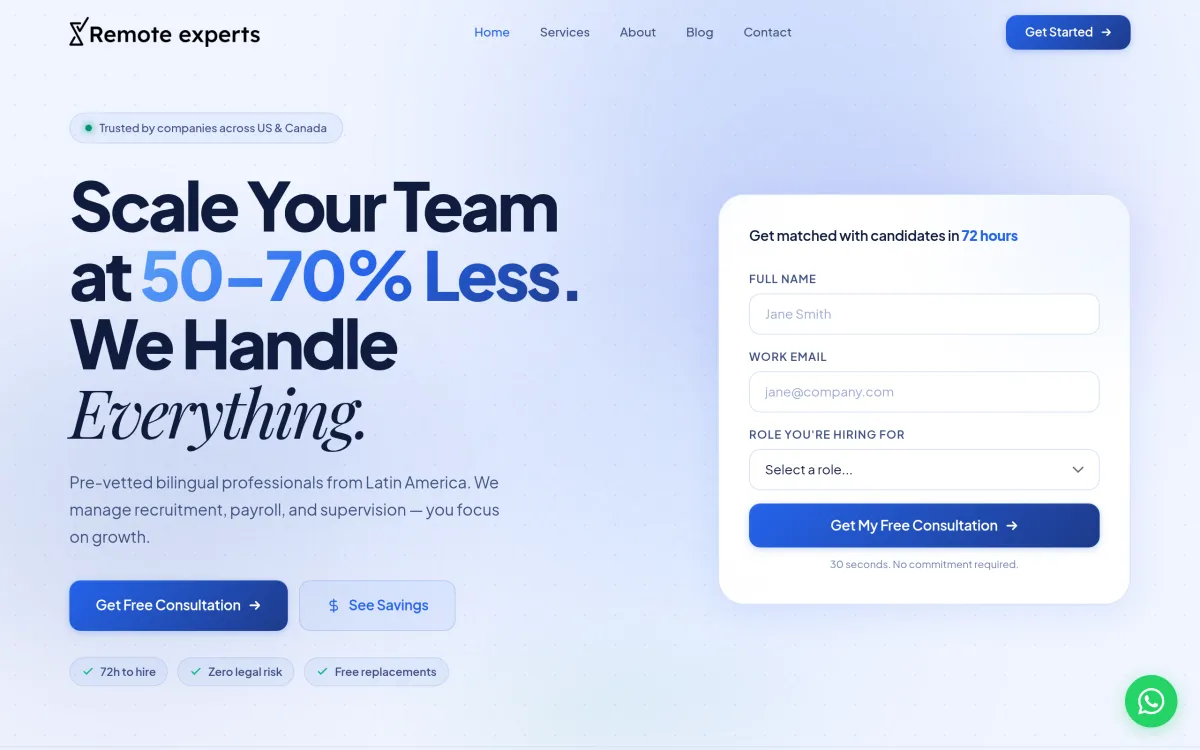 Vista previa del sitio Remote Experts